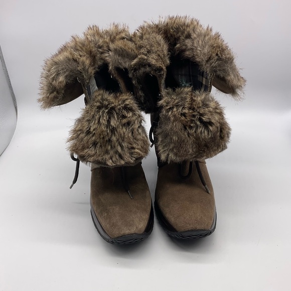 Aquatalia Marvin K 8 Wedge Heel Suede Ankle Boots Faux Fur Lined Italy Lace Up - Picture 2 of 10